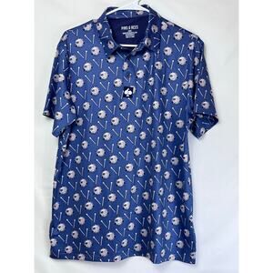 Pins & Aces Men Large Blue Tierra Blanca Classic Short Sleeve Athletic Golf Polo